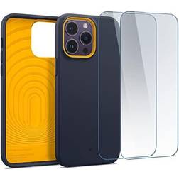 Caseology iPhone 14 Pro Max (2022) Case [Nano Pop 360] Silicone Cover with 2 Pack Tempered Glass Blueberry Navy